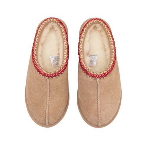 Chaussons d’intérieur premium – beige & rouge